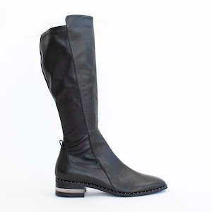 Long Boots: Folmy Black Leather Stretch