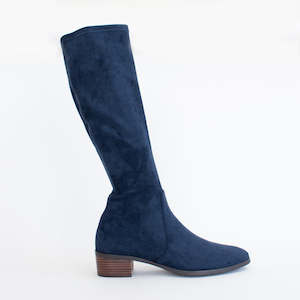 Long Boots: Timothie Navy Stretch Suede