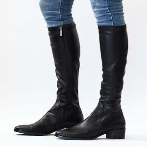Long Boots: Timothie Black Stretch Smooth