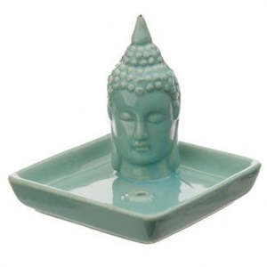 Eden Ceramic Thai Buddha Square Incense Sticks & Cones Burner Dish light Turquoise
