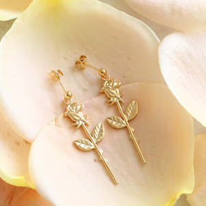Earrings: Single Rose Drop Earrings/ 14ct Gold Plated
