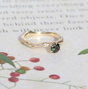 New Pieces: Sapphire Twig Ring/ 9ct Yellow Gold, Green Sapphire