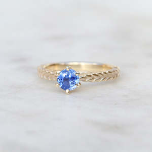 New Pieces: Sapphire Silver Fern Ring/ 9ct Yellow Gold, Ceylon Sapphire