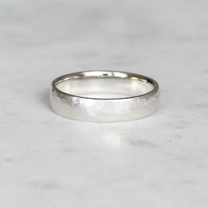 Wide Hammered Ring/ White Gold