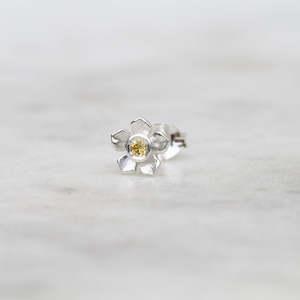 Earrings: Mini Forget Me Not Stud/ Yellow Sapphire