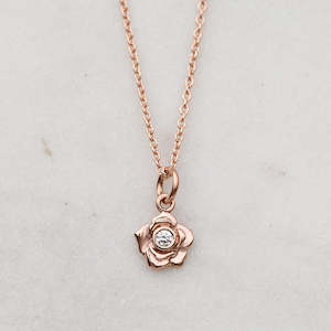 Mini Rose Necklace/ 9ct Rose Gold, Diamond