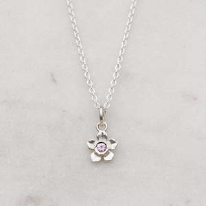 Mini Forget Me Not Necklace/ Pink Sapphire