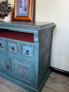 Rustic Vintage-Style Teal/Blue TV Console Cabinet