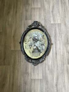 Vintage Ornate Framed Mirror with Artistic Portrait
