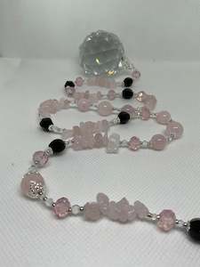 Hanging Crystals: Hanging Crystal-Rose Quartz & Black