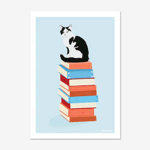 Prints: Art Print | Bookstack Cat