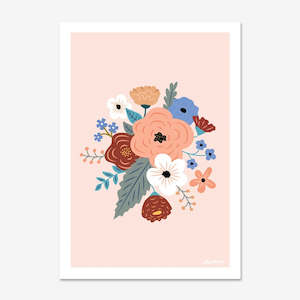 Prints: Art Print | Bloom Bouquet Blue w/ Peach