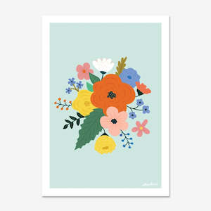 Prints: Art Print | Bloom Bouquet Mint w/ Orange