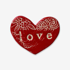 Ceramic Sculptural: Flat Wall Heart | Love Red