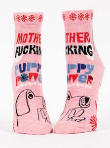 Blue Q: Womens Ankle Socks | Mother Fucking Puppy Power