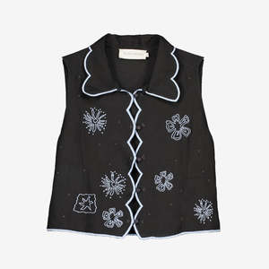 Tuva Vest | Charcoal Embroidered