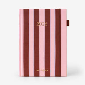 Fox Fallow: 2026 A5 Vertical Planner | Burgundy Stripe