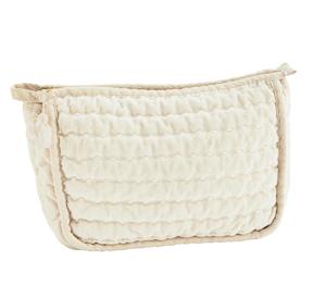 Quilted velvet washbag, Ecru