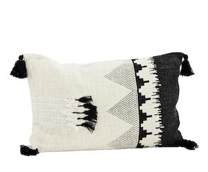 * SPEICAL 50% OFF Printed cushion cover w/ tassels, off white/black