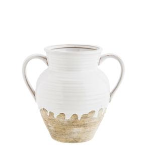 Vases: Stoneware vase w/ handles, white/natural