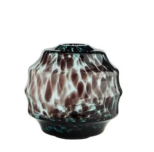 Vases: Round glass vase, teal/brown