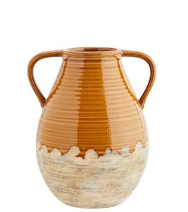 Vases: Stoneware vase w/ handles, honey brown/natural