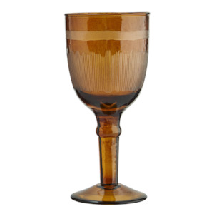 Hammered wine glass w/ stripes, amber