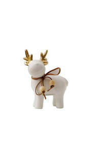 Decor Wall Art: Porcelain Deer White w/Gold Antlers SML