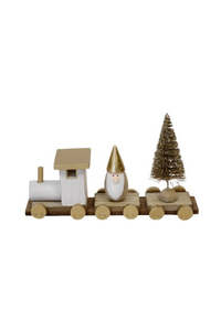Decor Wall Art: Gold White Timber Train with Santa