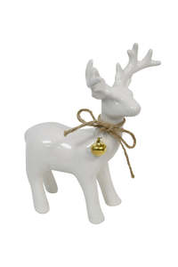 Decor Wall Art: Deer White Porcelain Standing with Bow