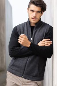 Noble Wilde - Gilet Vest in Merino Wool and Possum Fur, Charcoal