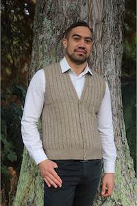 Vests: Lothlorian Rib Button Vest in Merino Wool and Possum Fur