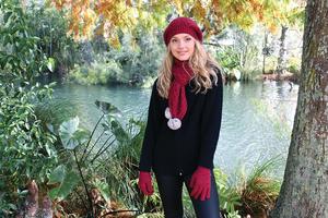 Accessories: CABLE SCARF WITH RABBIT FUR POMPOMS