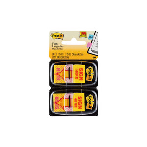 Products: 3M Sticky Post It Flags SIGN HERE Twin Pack WORK BUDDY