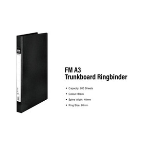 Products: FM Trunkboard Ringbinder A3 3 Ring 26mm Oblong Black WORK BUDDY
