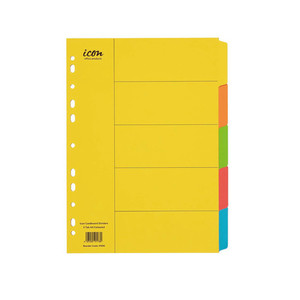 Icon Cardboard Dividers 5 Tab Coloured A4 WORK BUDDY