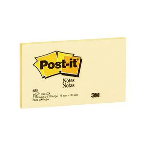 Products: Post-it Notes Yellow 655-Y 76x127mm 100 sheet pad WORK BUDDY