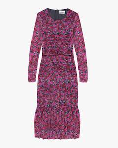 Mothers Day 2024: Printed Mesh LS Gathered Dress