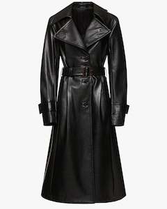 Womens Coats: Faux Leather Trench Coat
