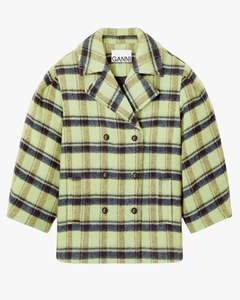 Brushed Wool Check Midi Coat