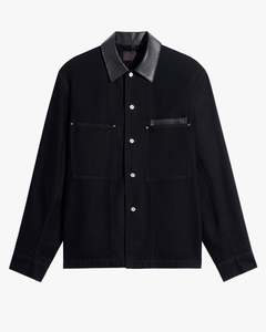 Lemaire: Workwear Overshirt with Leather Collar