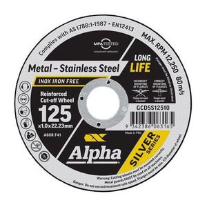 Alpha Cutting Disc Silver Series 125mm x 1mm 10pk Tin