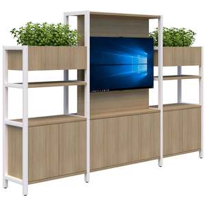 Office Zoning: Grid 40 Modular Storage Unit With Planters and TV Monitor Panel