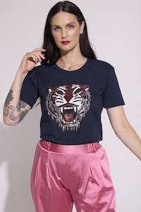 Worldman 2019 2020: WORLD 5065 Love T-Shirt Navy w/ Pink Sequin Tiger (UNISEX)