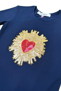 Worldman 2019 2020: WORLD 5065 Flow T-Shirt Navy w/ Sequin Heart Burst (UNISEX)