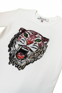 Worldman 2019 2020: WORLD 5065 Flow T-Shirt White w/ Sequin Tiger (UNISEX)