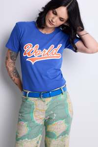 WORLD 5065 Flow T-Shirt Blue w/ WORLD Flash Signature Orange/White (UNISEX)