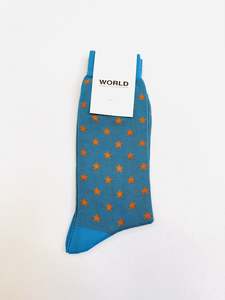 Socks: WORLD Italian Made Cotton Socks - Blue Orange Stars