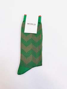 WORLD Italian Made Cotton Socks - Green Orange Zig Zag