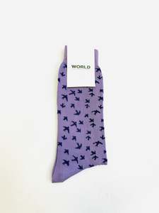 WORLD Italian Made Cotton Socks - Lilac Purple Birds